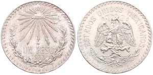 Mexico, Estados Unidos, 1 Peso Silver 1933, Standing Eagle - Radiant Cap, KM 455, A.UNC