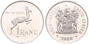 South Africa, Republic, 1 Rand Silver 1970, Springbok right - National arms, KM 88, PROOF