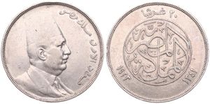 Egypt, Kingdom, Fuad I, 20 Piastres Silver AH1341-1923, Bust right, KM 338, VF