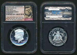 United States of America, Republic, 1/2 Dollar Silver 2014P, 50th Anniversary of Kennedy half dollar, KM A202c.3, NGC Graded PF-69 ULTRA CAMEO