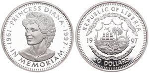 Liberia, Republic, 20 Dollars Silver 1997, In Memoriam Princess Diana, KM 417, PROOF