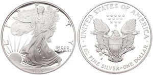 United States of America, Republic, 1 Dollar Silver 1995P, American Eagle - Liberty walking left, KM 273, SCARCE, PROOF