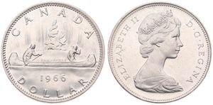 Canada, Confederation, Elizabeth II, 1 Dollar Silver 1966, Young bust right, KM 64.1, UNC