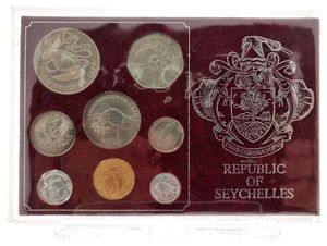 Seychelles, Republic, Official Annual Mint Set 1976 (8) in original packaging, KM MS3, UNC