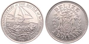 Belize, Commonwealth, 2 Dollars Copper-Nickel ND (1998), Battle of St. George's Caye, KM 131, A.UNC
