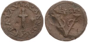 Netherlands East Indies, V.O.C., Emergency Coinage - Batavian Issue, 1/2 Stuiver Copper 1644, Arms of Batavia in inner circle, KM 31, RARE, Fine