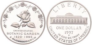 United States of America, Republic, 1 Dollar Silver 1997P, 175th Anniversary of the U.S. Botanic Gardens, KM 278, PROOF