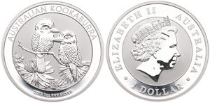 Australia, British Colony, Elizabeth II, 1 Dollar Silver 2013, Two Kookaburra's on branch facing each other, KM 1985, PROOF