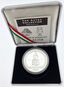 Mexico, Estados Unidos, 100 Pesos Silver 1992, The Aztec Collection - Xochipilli, KM 562, PROOF 