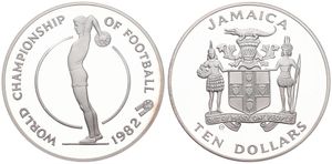 Jamaica, British Colony, Elizabeth II, 10 Dollars Silver 1982, World Championship Soccer, KM 98, PROOF