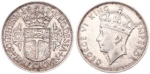 Southern Rhodesia, British Colony, George VI, 1/2 Crown Silver 1937, Crowned head left, KM 13, A.XF