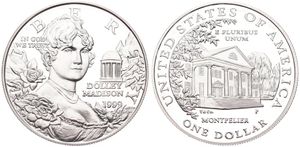 United States of America, Republic, 1 Dollar Silver 1999P, Dolley Madison, KM 298, PROOF