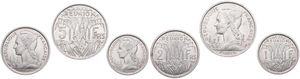 Reunion, French Overseas Department, 1, 2 & 5 Francs Aluminum 1973, Winged liberty head left, KM div, A.UNC