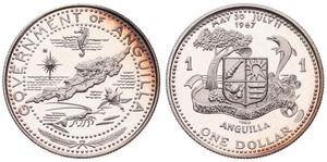Anguilla, British Dependency, Elizabeth II, 1 Dollar Silver 1969, Seahorse, Lobster and Shell around map, KM 16, PROOF