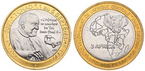Chad, Republic, 4500 CFA - 3 Africa Bi-Metallic 2007, Pope John Paul II, KM X28, UNC