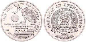 Afghanistan, Democratic Republic, 100 Afghanis Copper-Nickel 1990, World Championship Soccer - Italy to United States, KM 1014, PROOF