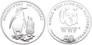WWF, World Wide Fund for Nature, Medal in Silver 1986, 30th Anniversary of WWF - Megadyptes Antipodes (Yellow-Eye Pinguin) / WWF Logo surrounded by legend, PROOF