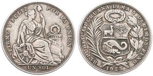 Peru, Republic, 1 Sol Silver 1923, Seated Liberty flanked by shield and column, KM 218.1, VF 