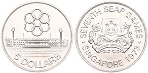 Singapore, Republic, 5 Dollars Silver 1973, 7th Southeast Asia Peninsular Games, KM 10, UNC