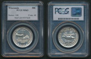 United States of America, Republic, 1/2 Dollar Silver 1936, Wisconsin Territorial Centennial, KM 188, PCGS Graded MS-63