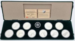 Canada, Confederation, Elizabeth II, Official Annual SILVER Proof Set 1985-1987 in original packaging, Calgary Olympic Games : 10 x 20 Dollars Silver Various Sports, KM div, PROOF