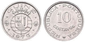 Guinea-Bissau, Portuguese Colony, 10 Centavos Aluminum 1973, Crowned towers above shield, KM 12, UNC