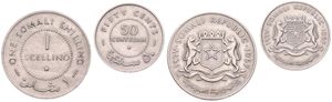 Somalia, Somali Republic, 50 Centesimi & 1 Scellino Copper-Nickel 1967, Crowned arms with supporters, KM 8/9, XF