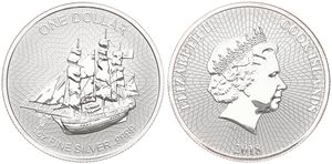 Cook Islands, New Zealand Dependency, 1 Dollar Silver 2018, Sailing Ship - The Bounty, KM New, B.UNC