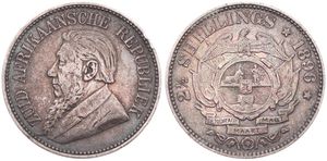 South Africa, Republik, 2-1/2 Shillings Silver 1896, Bust of Paul Kruger left, KM 7, VF+