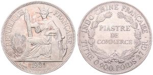 French Indo-China, Colony, 1 Piastre Silver 1921H, Liberty seated left with fasces, KM 5a.3 Heaton, VF