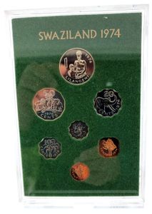 Swaziland, Kingdom, Sobhuza II, Official Annual Proof Set 1974 (7) in original packaging, KM PS2, PROOF
