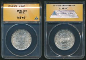 United States of America, Republic, 1/2 Dollar Silver 1936, York County, Maine Tercentenary, KM 189, ANACS Graded MS-65