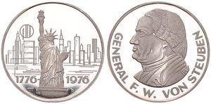 United States of America, Republic, Medal in Silver 1976, Bicentennial, Statue of Liberty in front of New York / Bust of General F.W. von Steuben left, PROOF