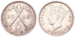 Southern Rhodesia, British Colony, George VI, 6 Pence Silver 1940, Crowned head left, KM 17, XF