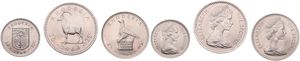 Rhodesia, British Colony, Elizabeth II, 1, 2 & 2-1/2 Shillings Copper-Nickel 1964, Various designs, KM 2/4, UNC