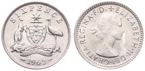 Australia, British Colony, Elizabeth II, 6 Pence Silver 1962, Laureate bust right, KM 58, B.UNC