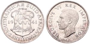 South Africa, British Colony, George VI, 2 Shillings Silver 1941, Head left, KM 29, UNC