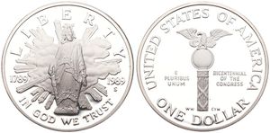 United States of America, Republic, 1 Dollar Silver 1989S, Congress Bicentennial, KM 225, PROOF
