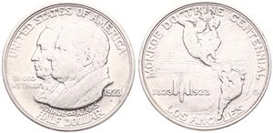 United States of America, Republic, 1/2 Dollar Silver 1923S, Monroe Doctrine Centennial, KM 153, XF