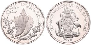 Bahamas, Commonwealth, Elizabeth II, 1 Dollar Silver 1978, Conch Shell, KM 65a, PROOF