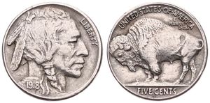 United States of America, Republic, 5 Cents Copper-Nickel 1918S, Buffalo nickel, KM 134, VF