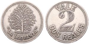 Brazil, Republic, Token in Copper-Nickel ND, Hacienda ' La Labranza ' Vale 2 (Dos) Reales / Large tree, A.UNC