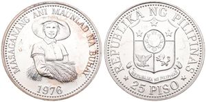 Philippines, Republic, 25 Piso Silver 1976, F.A.O. - Figure with hat holding grain, KM 214, UNC