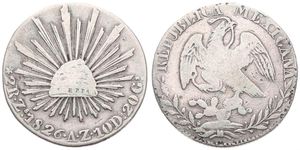 Mexico, Republic, 2 Reales Silver 1826 Zs AZ, Facing Eagle - Radiant Cap, KM 374.12 (Zacatecas), Fine