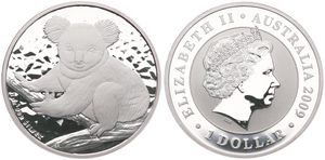 Australia, British Colony, Elizabeth II, 1 Dollar Silver 2009, Koala seated on branch left, KM 1111, PROOF