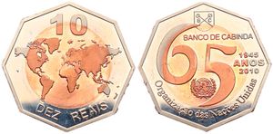 Cabinda, Government in Excile, 10 Reais Bi-Metallic 2010, 65th Anniversary of the United Nations - Map, KM X New, UNC