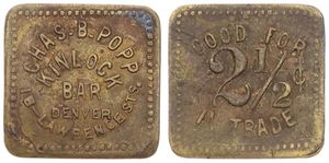 United States of America, Republic, Token in Brass ND (ca 1908), Kinlock Bar in Denver / Good for 2-1/2 cents in trade, VF