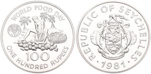 Seychelles, Republic, 100 Rupees Silver 1981, F.A.O. - World Food Day, KM 45, UNC 