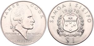 Samoa, Constitutional Monarchy, 1 Tala Copper-Nickel 1970, 200th Anniversary of the Captain Cook Voyages, KM 9, UNC 