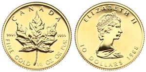 Canada, Confederation, Elizabeth II, 10 Dollars Gold 1988, Maple Leaf, KM 136, B.UNC (*)